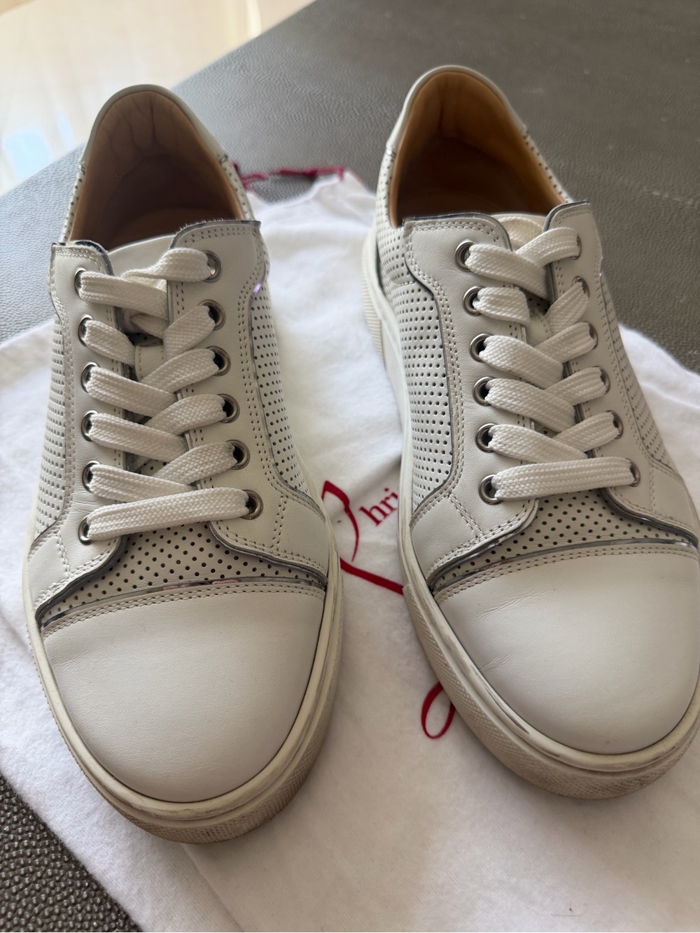 Perforated White Leather Lace-Up Sneakers for Women